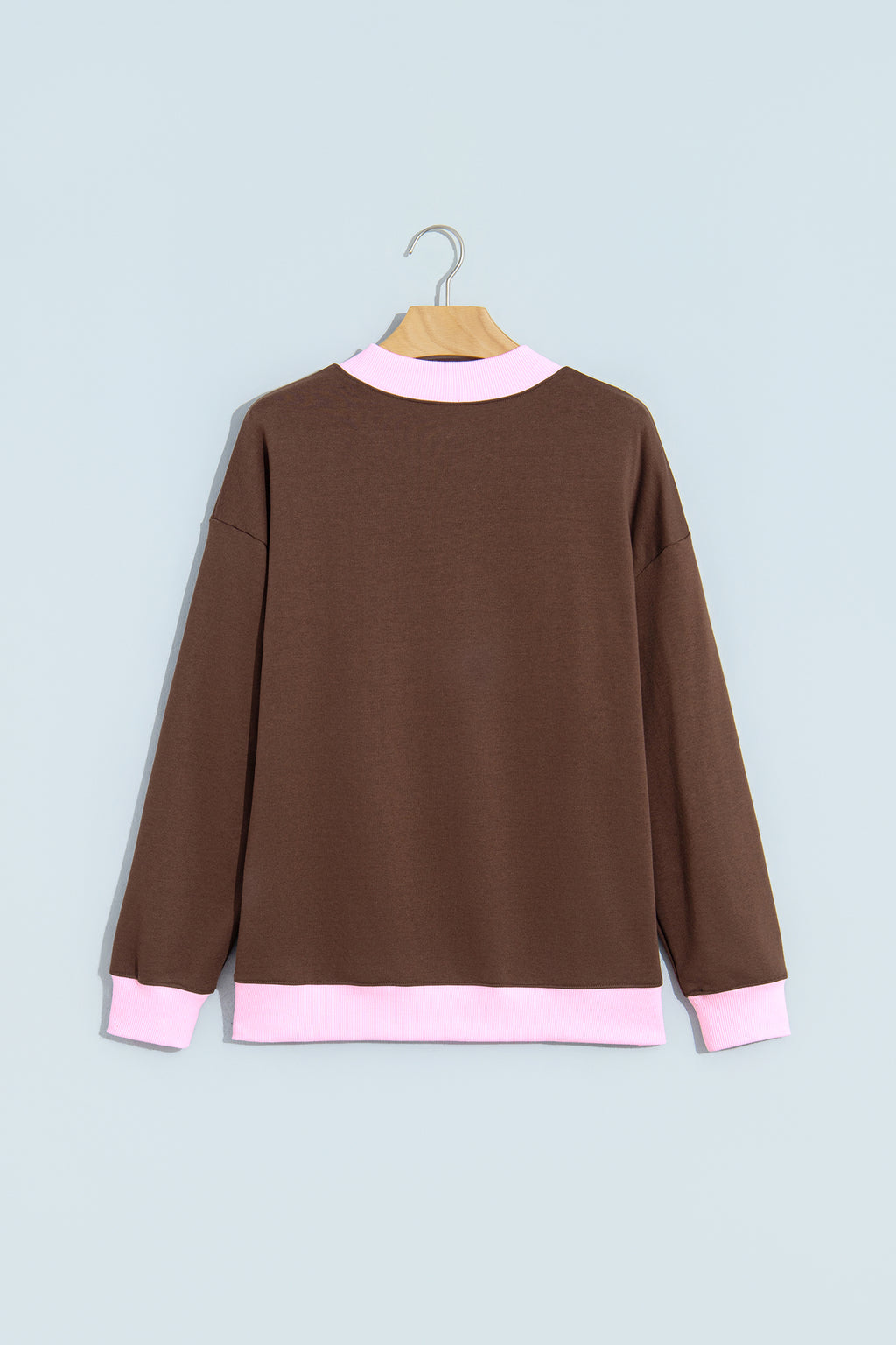 Pink Colorblock Trim Crewneck Long Sleeve Pullover Sweatshirt