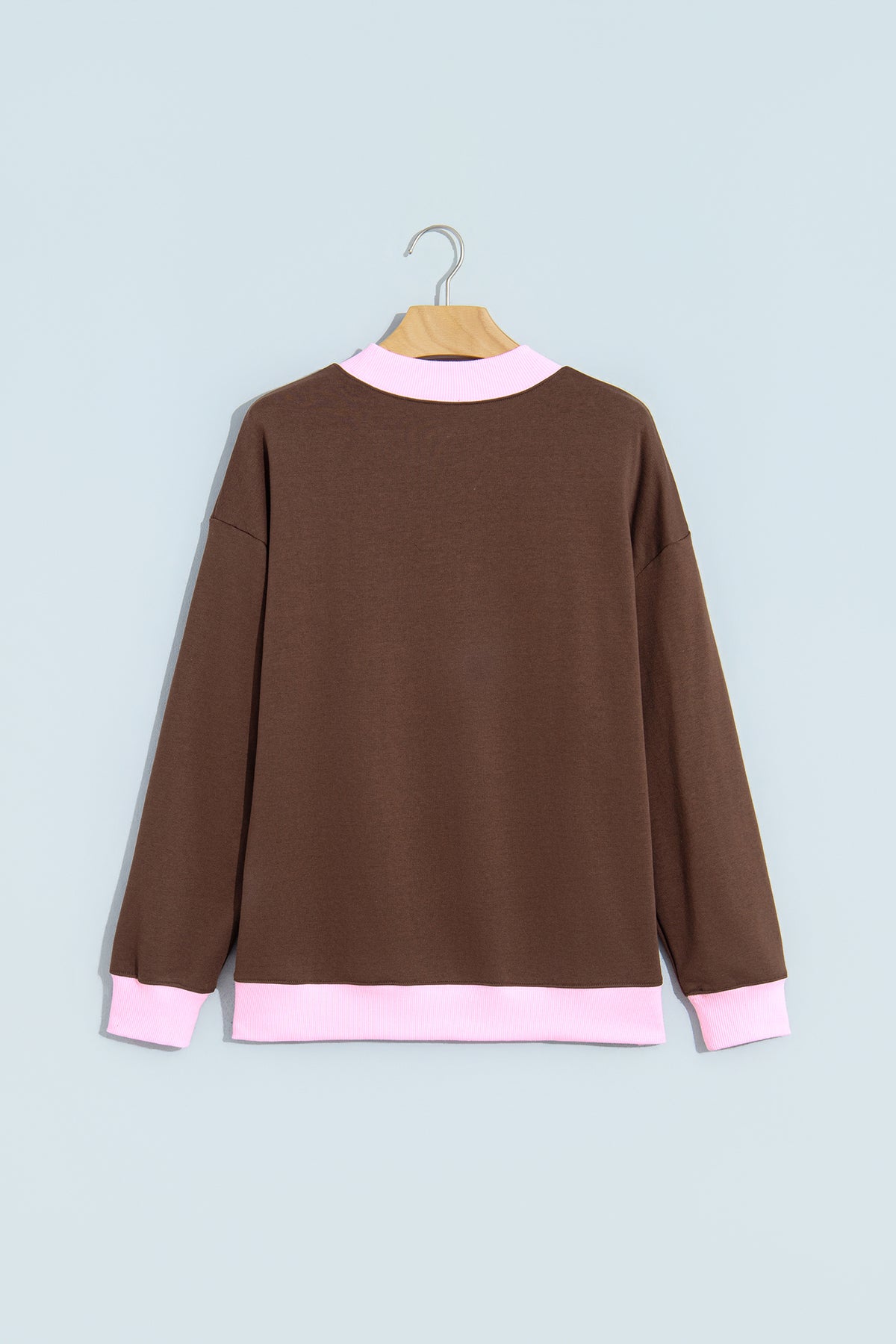 Pink Colorblock Trim Crewneck Long Sleeve Pullover Sweatshirt
