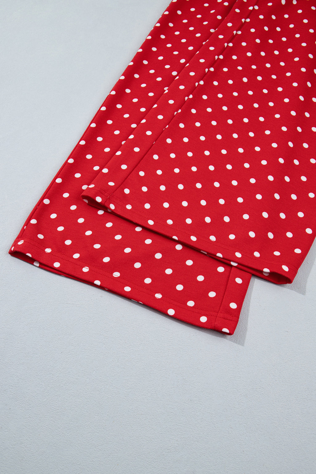 Red Polka Dot Drawstring Wide Leg Long Sleeve Top Pant Set