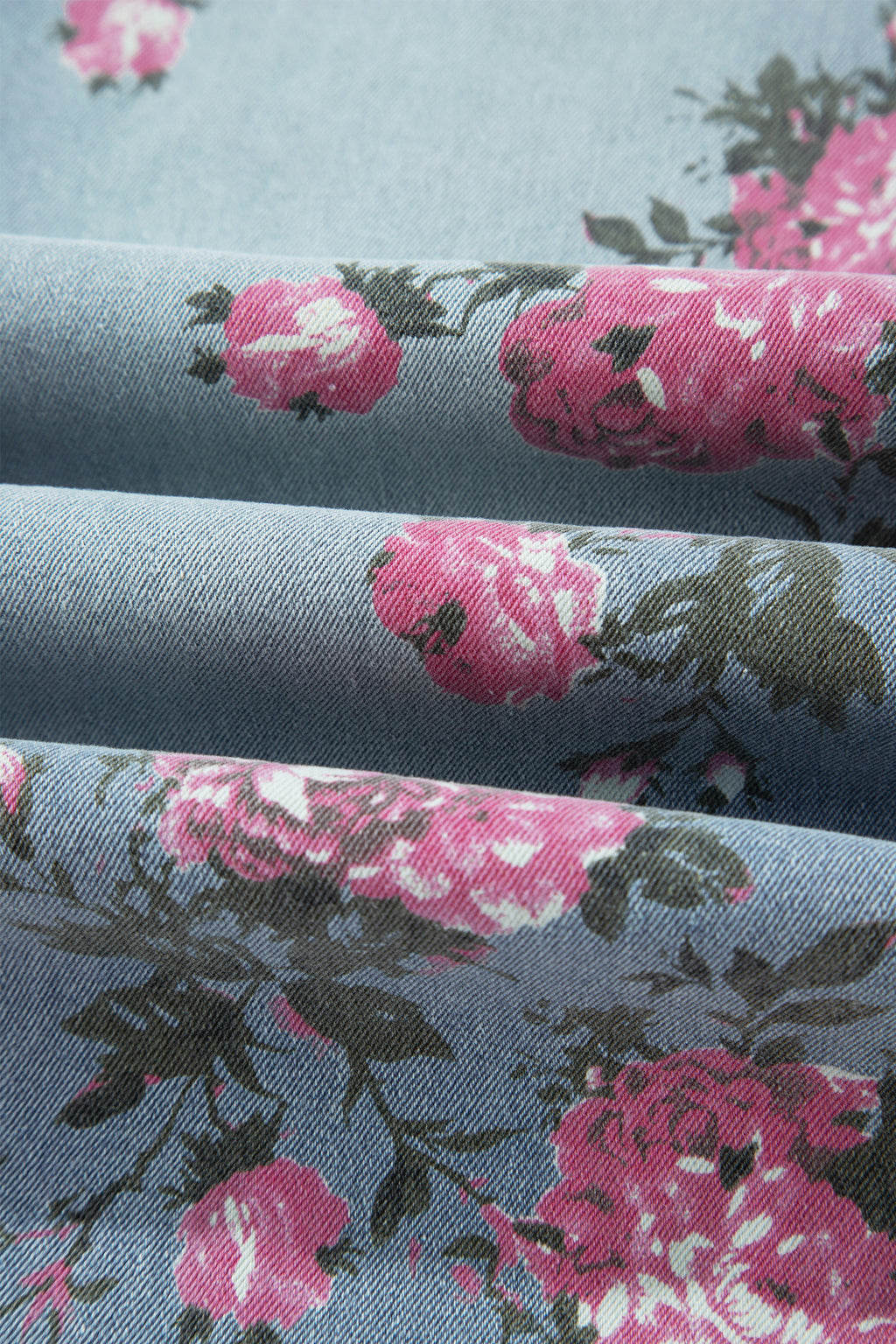 Sky Blue Plus Size Floral Print Loose Jeans