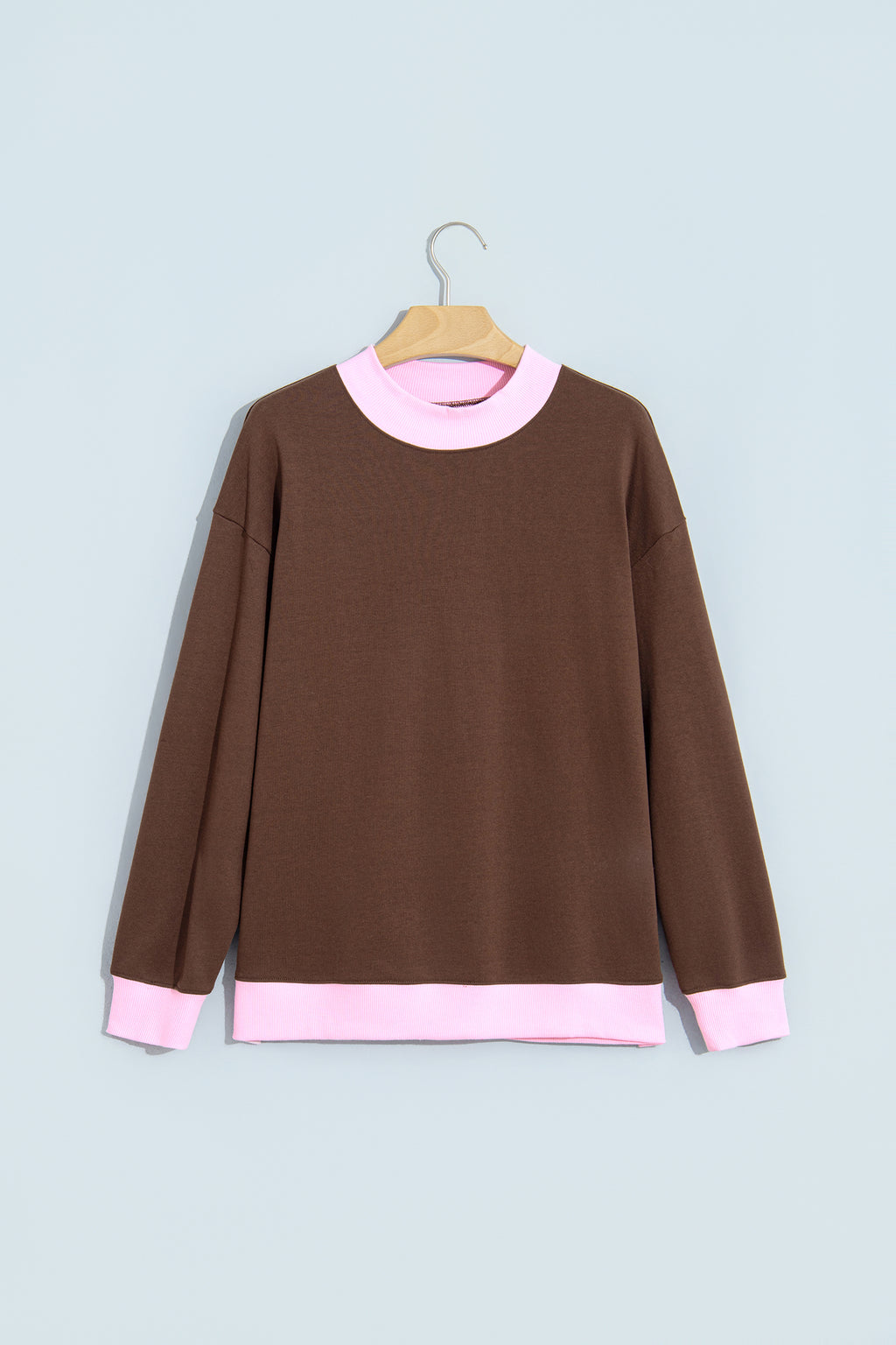 Pink Colorblock Trim Crewneck Long Sleeve Pullover Sweatshirt