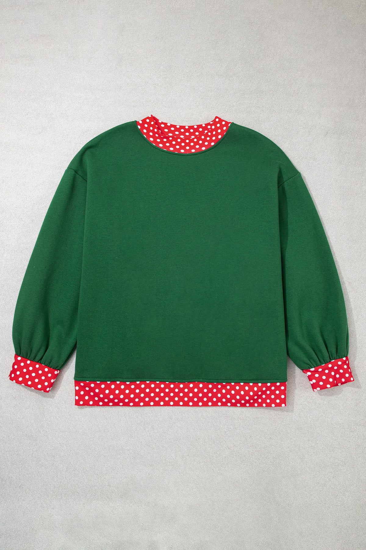 Dirty blue Polka Dot Patchwork Round Neck Plus Size Sweatshirt