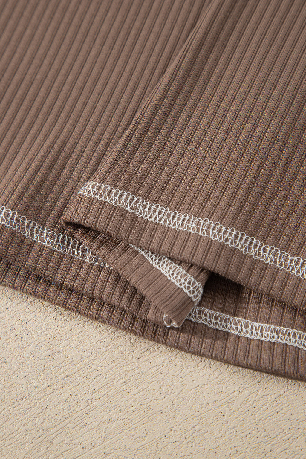 Peacock Blue V Neck Ribbed Stitched Detail Long Sleeve Top