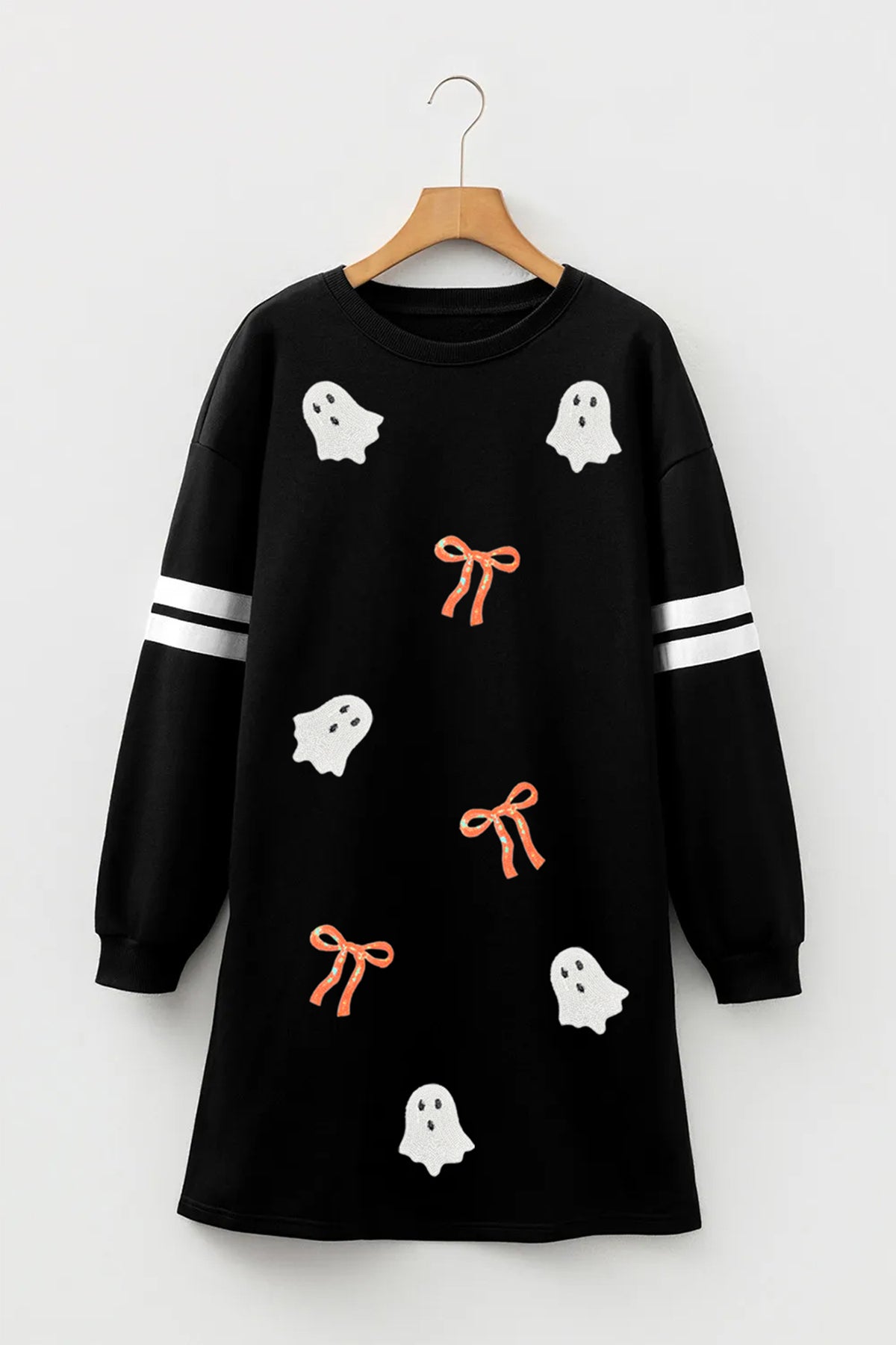 Black Sequin Ghost Halloween Sweatshirt Dress