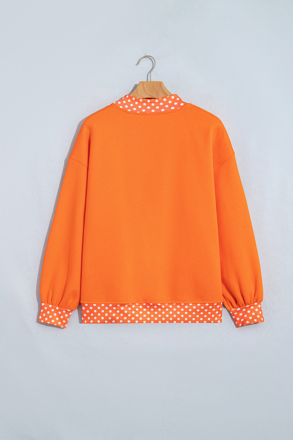 Sail Blue Polka Dot Letter Print Contrast Trim Mock Neck Sweatshirt