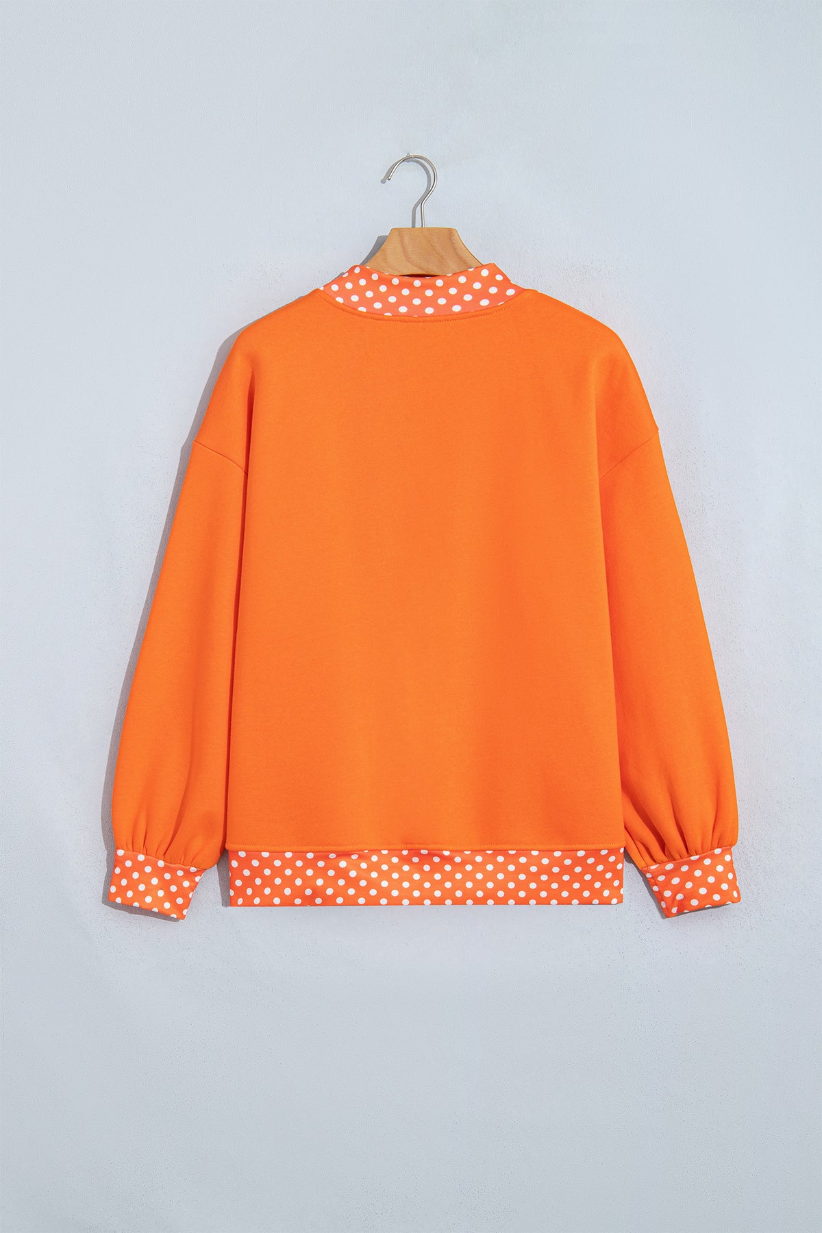 Sail Blue Polka Dot Letter Print Contrast Trim Mock Neck Sweatshirt