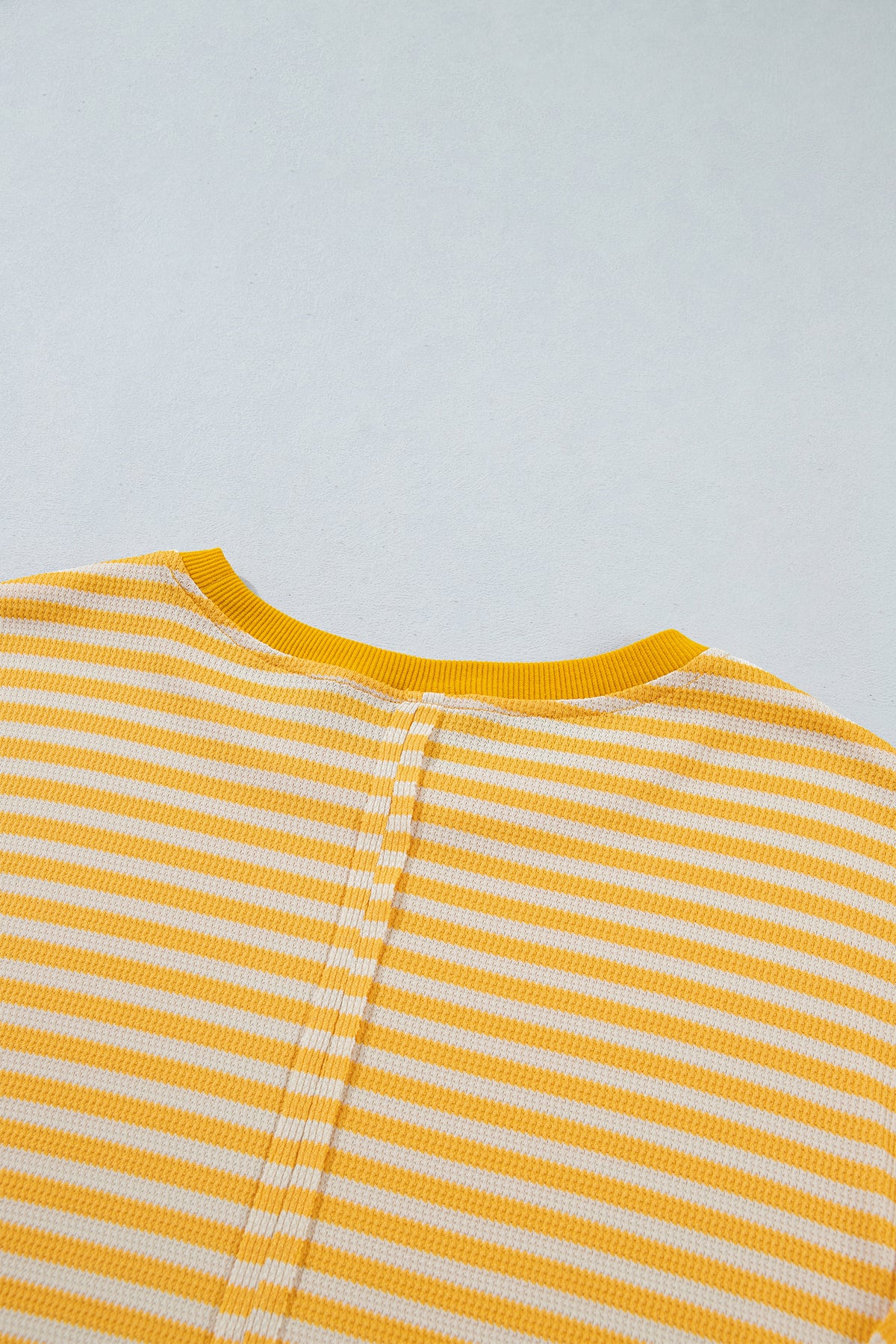 Pink Stripe Textured Knit Color Block Trim Split Hem Long Sleeve Top