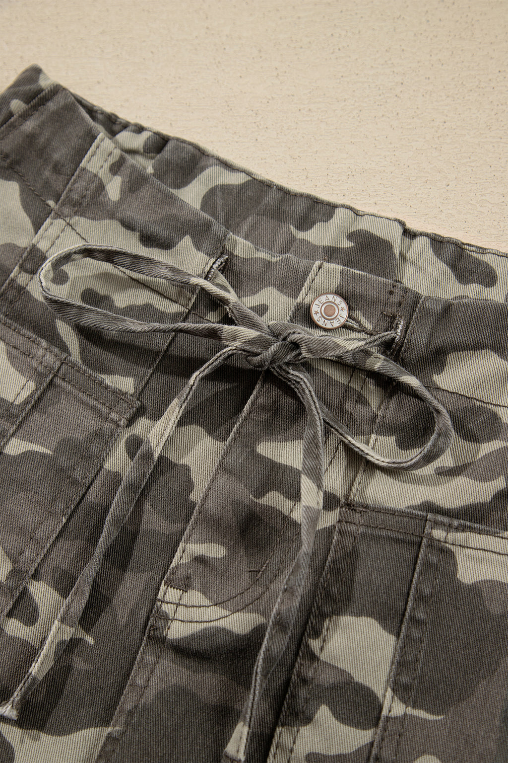 Leopard Printed Drawstring Pocketed Barrel Jeans