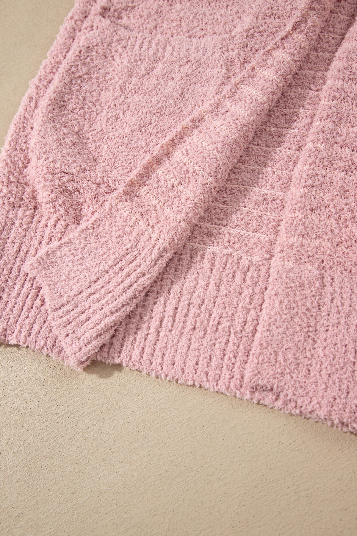 Light Pink Open Front Soft Fuzzy Ribbed Sweater Cardigan