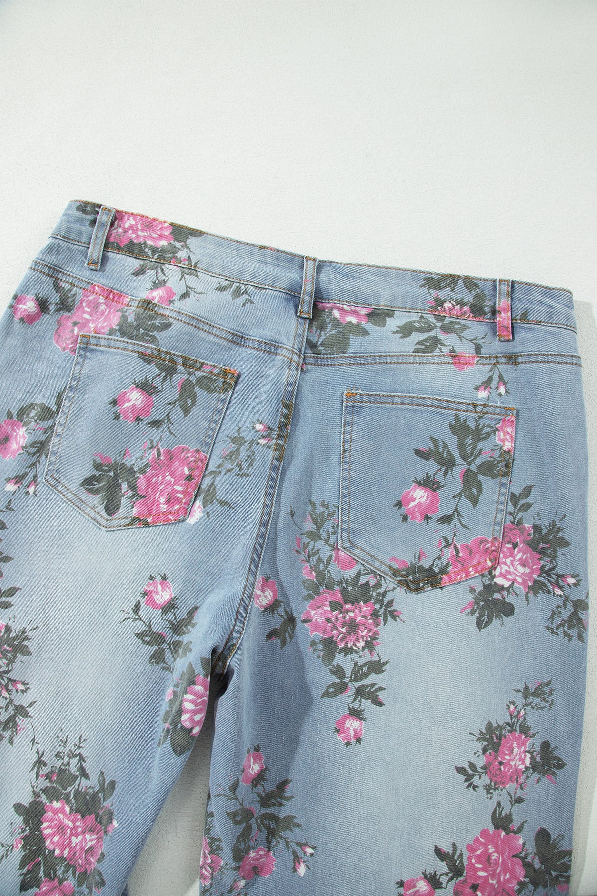 Sky Blue Plus Size Floral Print Loose Jeans