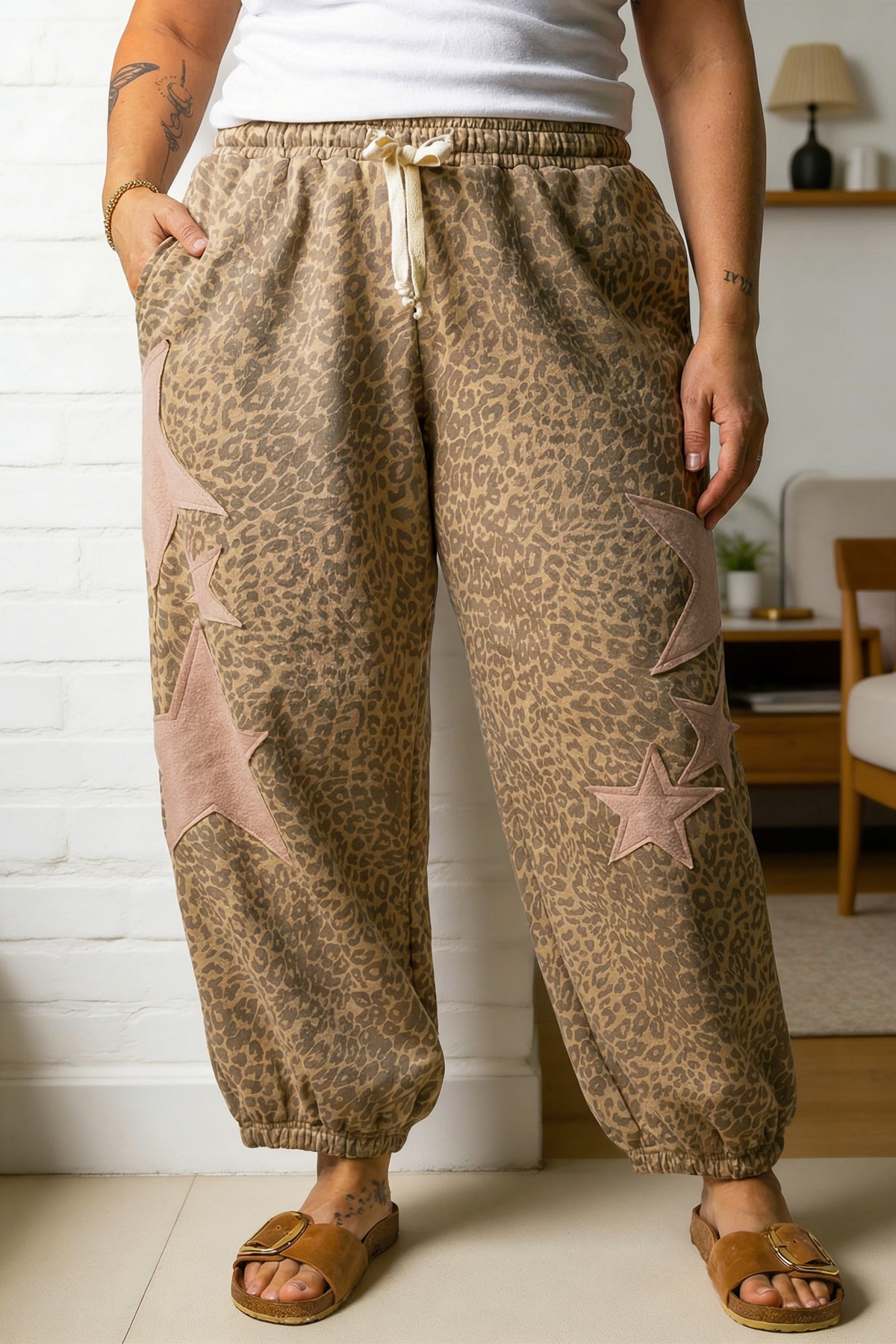Khaki Plus Size Leopard Print Jogger Pants
