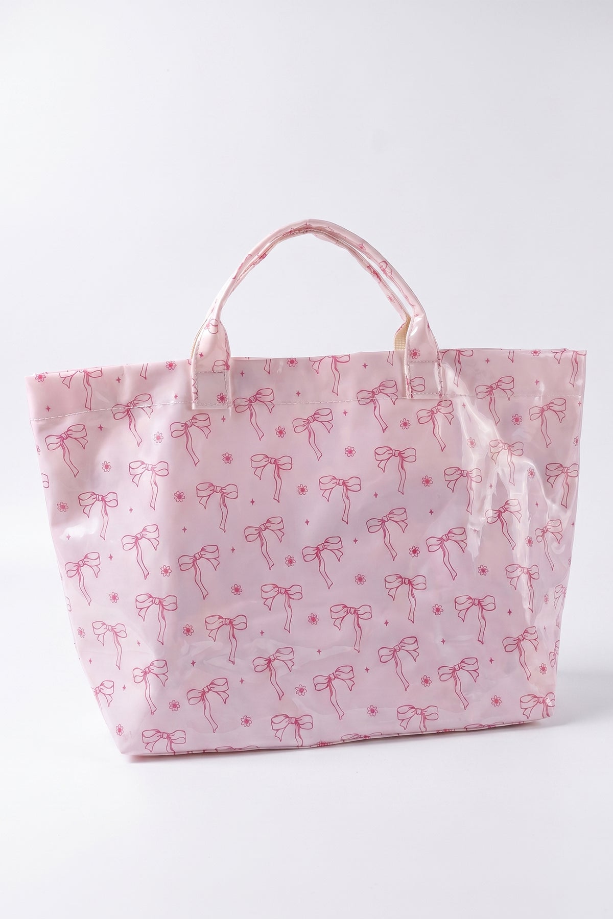White Sweet Bow Flower Printed Sleek Vilnyl Tote Bag