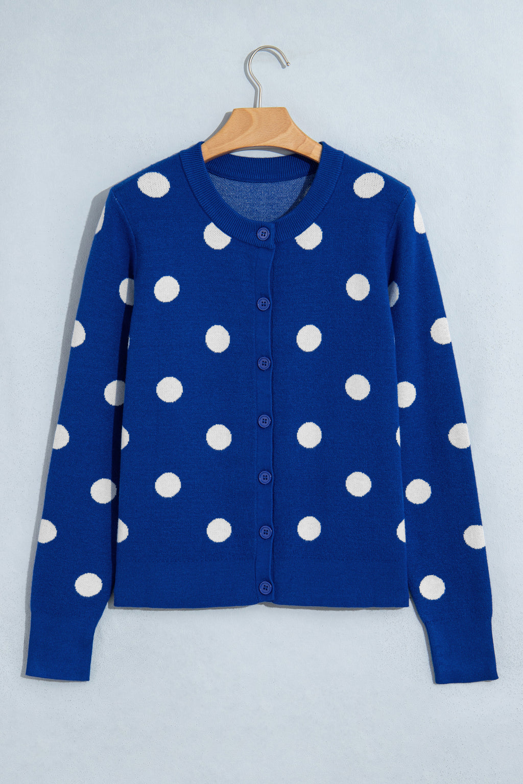 Fiery Red Casual Polka Dot Button Front Long Sleeve Sweater Cardigan