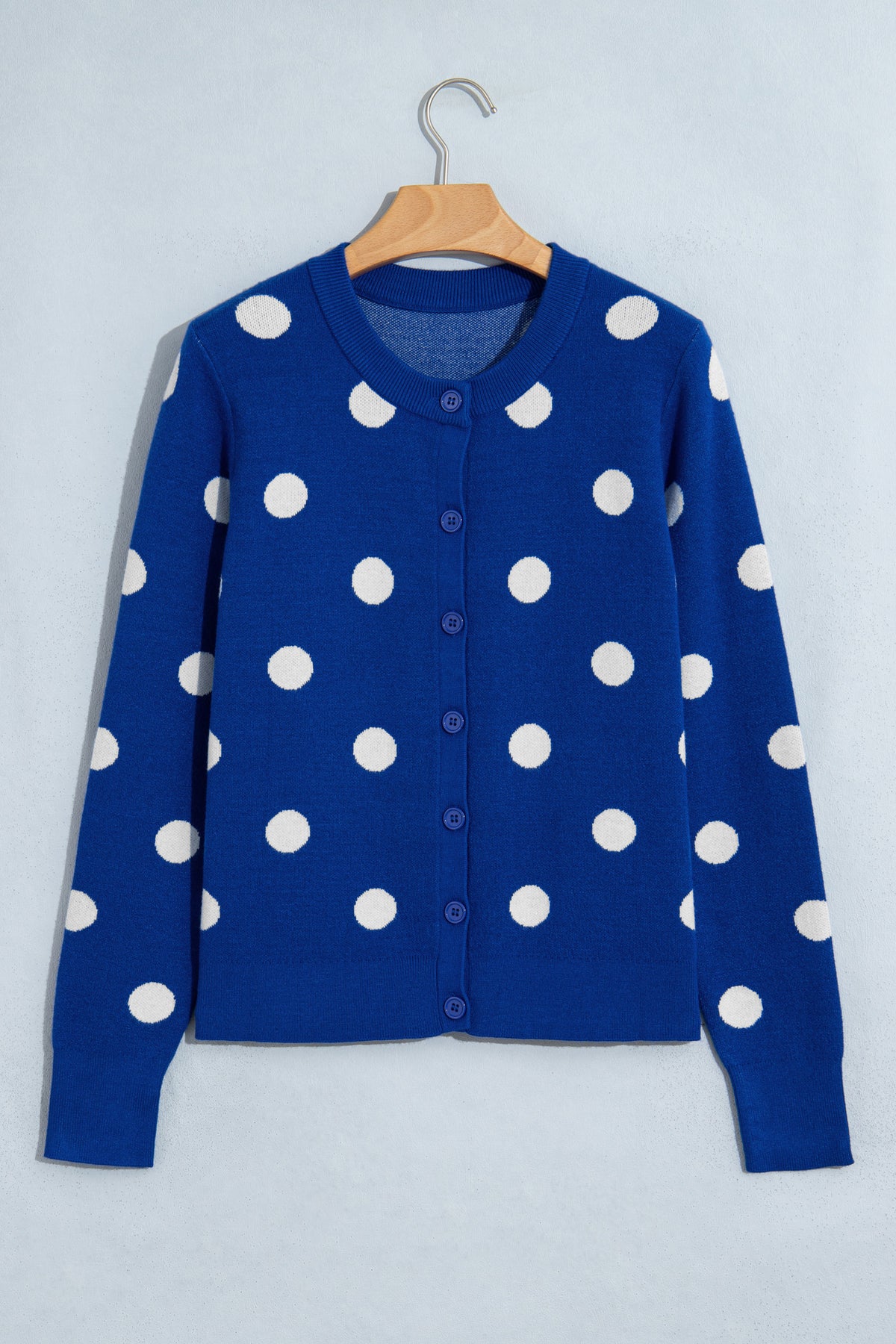 Fiery Red Casual Polka Dot Button Front Long Sleeve Sweater Cardigan