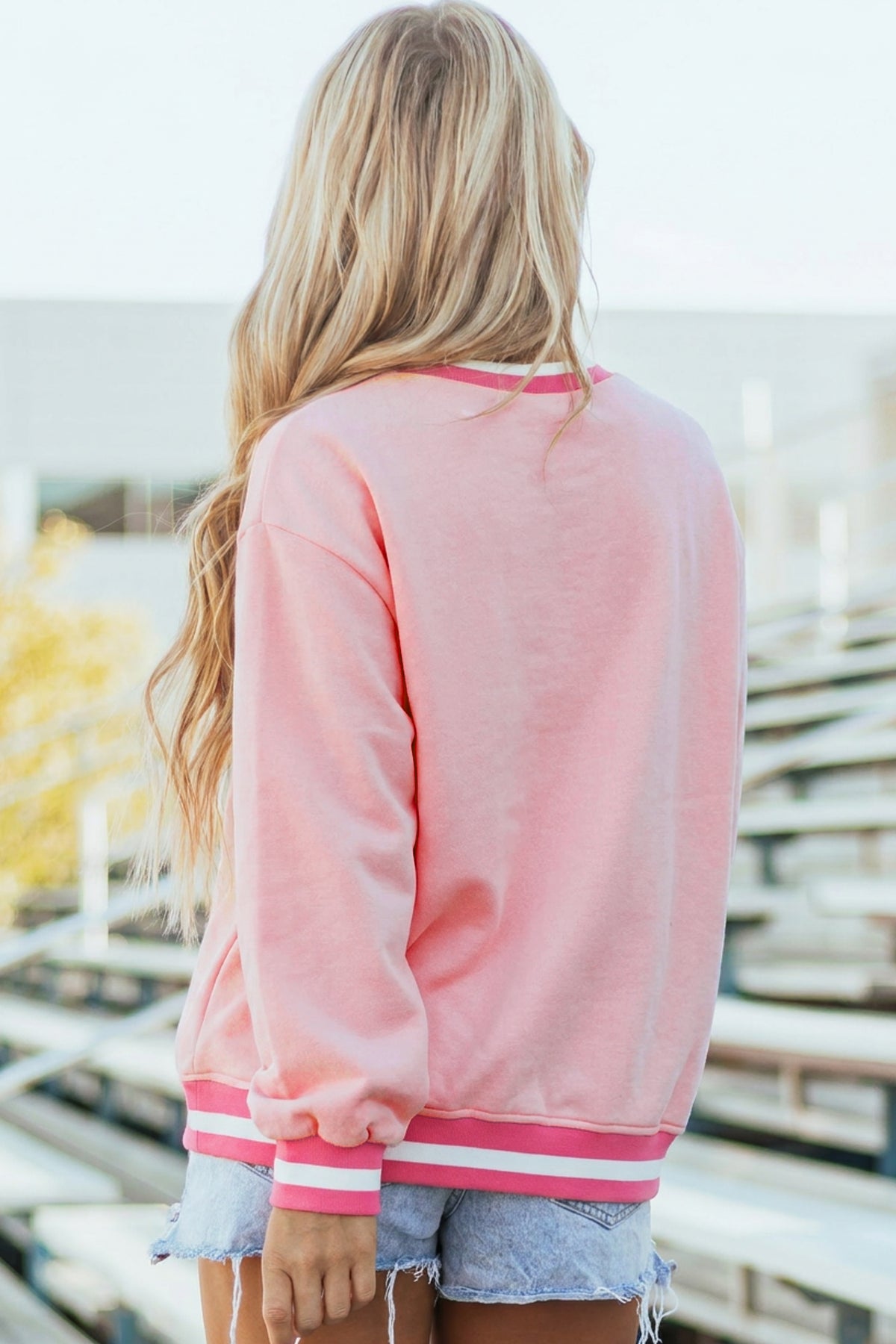Pink Embroidered Tennis Pullover Sweatshirt