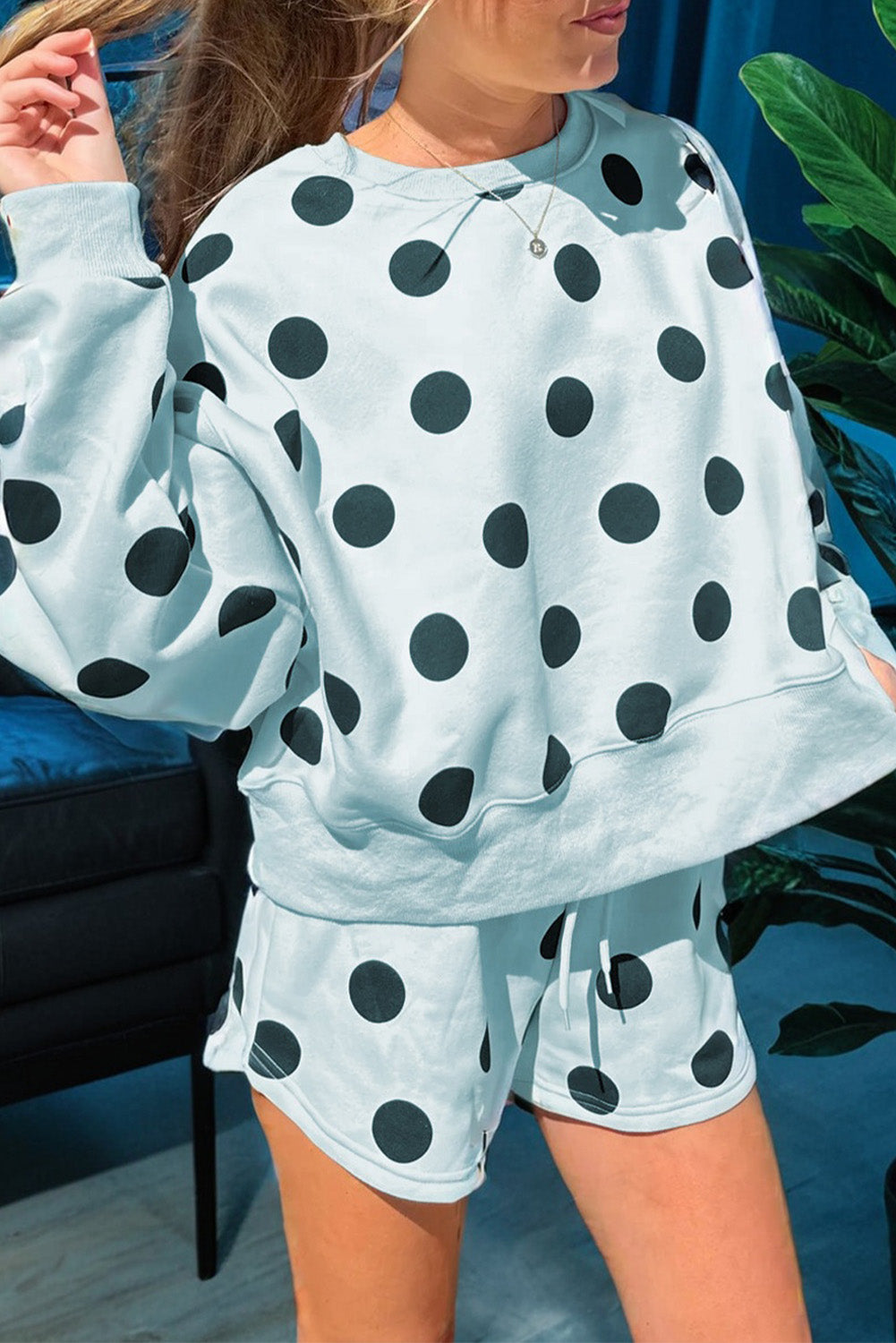 Polka Dot Pullover Drawstring Shorts Set
