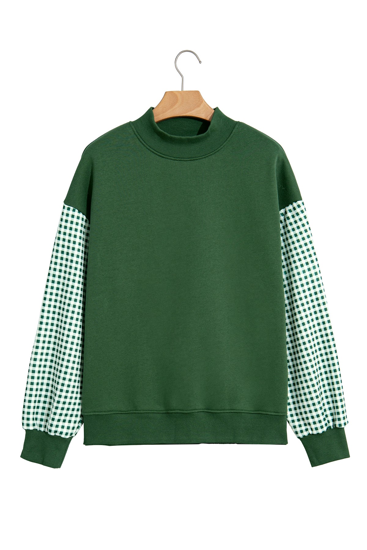 Russet Orange Plaid Sleeve Colorblock Loose Tunic Sweatshirt