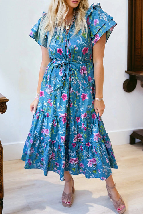 Blue Floral Long Dress