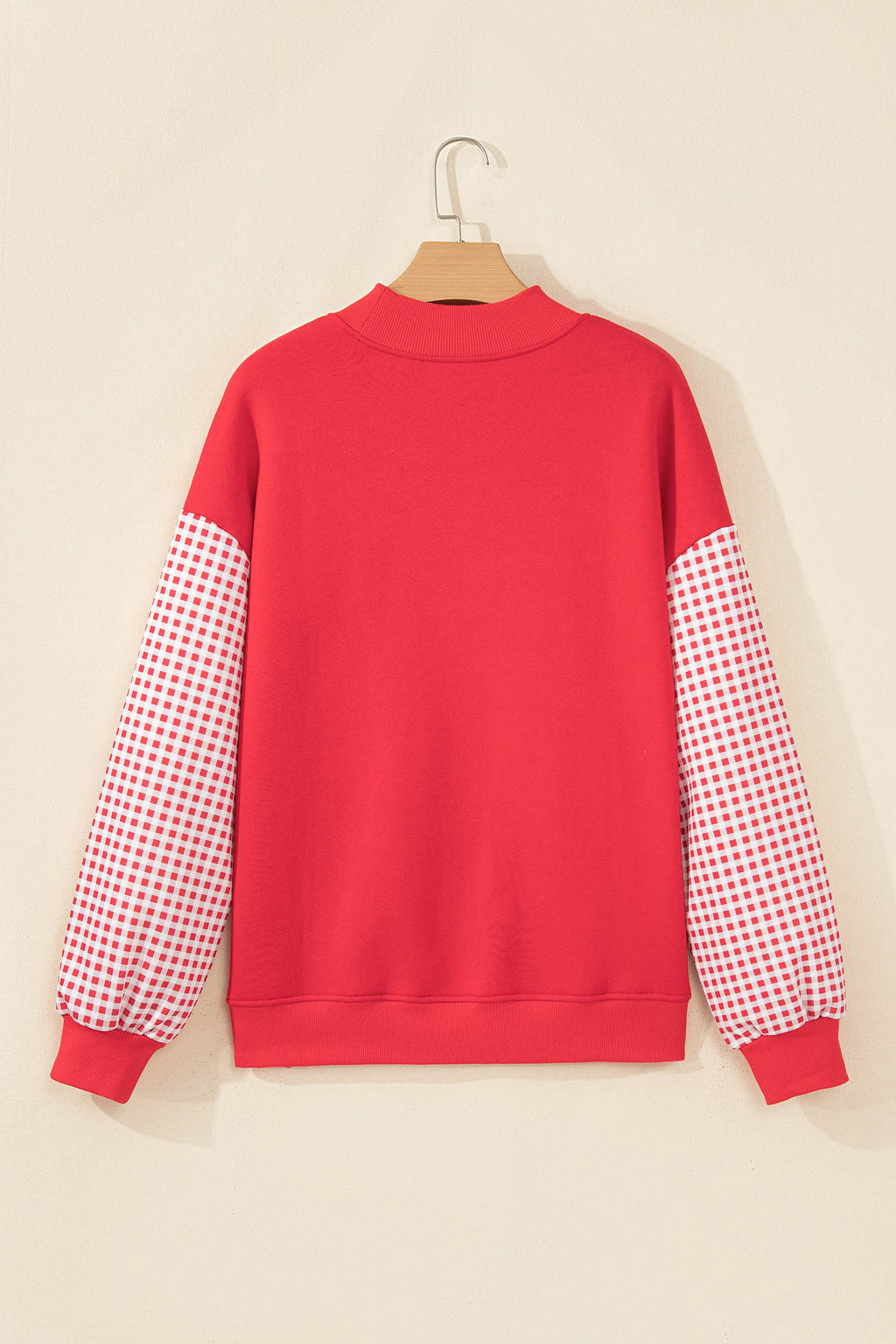 Russet Orange Plaid Sleeve Colorblock Loose Tunic Sweatshirt