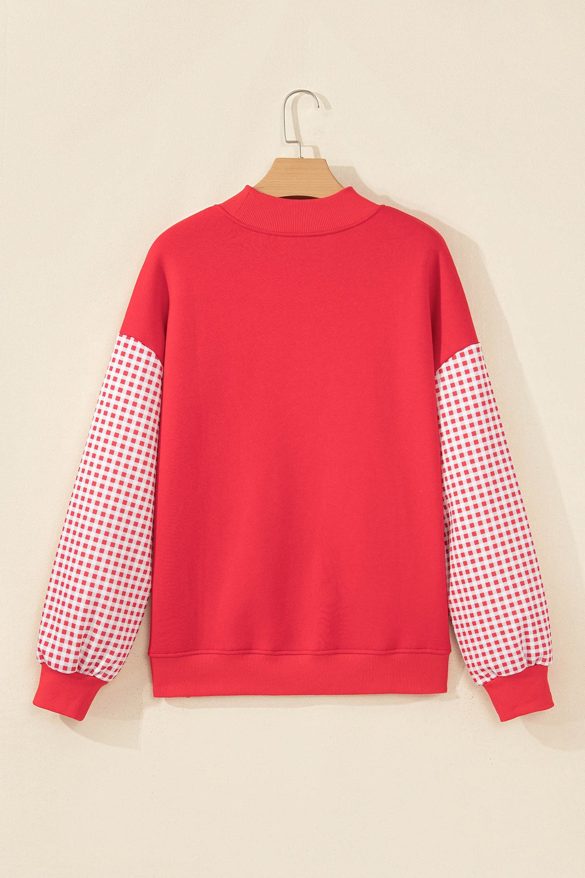 Russet Orange Plaid Sleeve Colorblock Loose Tunic Sweatshirt