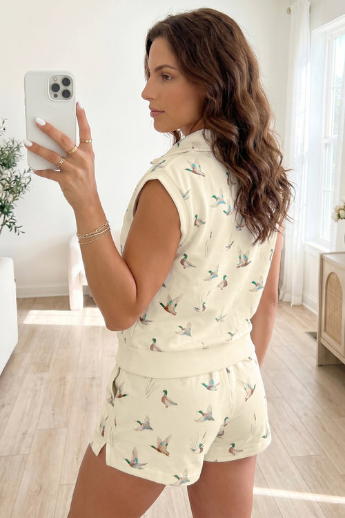 Beige Mallard Printed Short Set