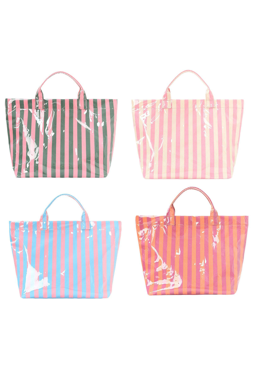 Pink Glossy Striped Vinyl Large Tote Bag (Color Varied)