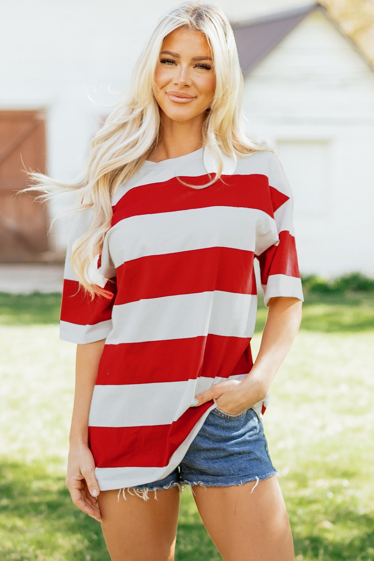 Bright Pink Striped Oversize Tunic Tee