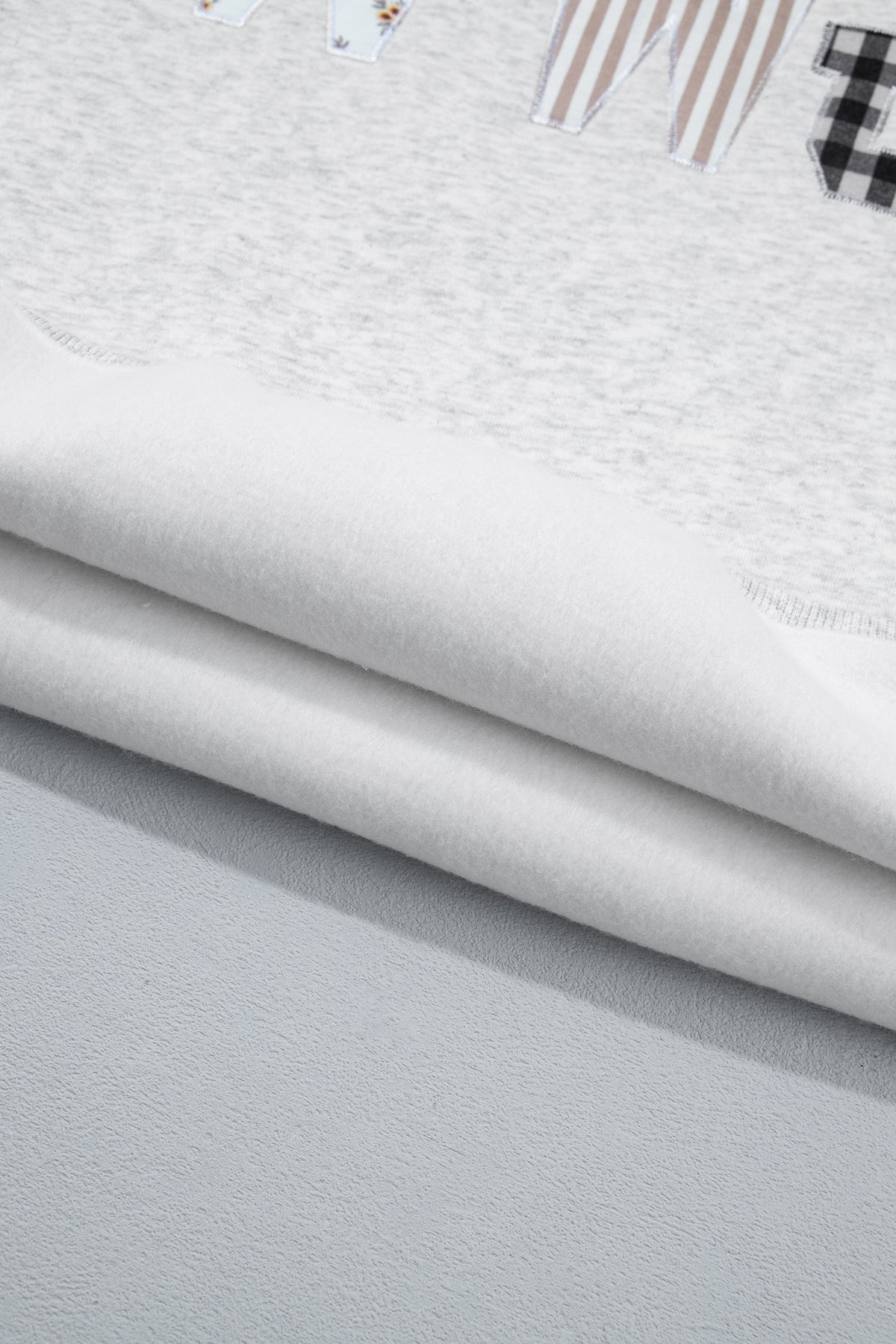 Gray WWJD Mixed Pattern Embroidered Patch Graphic Mock Neck Sweatshirt