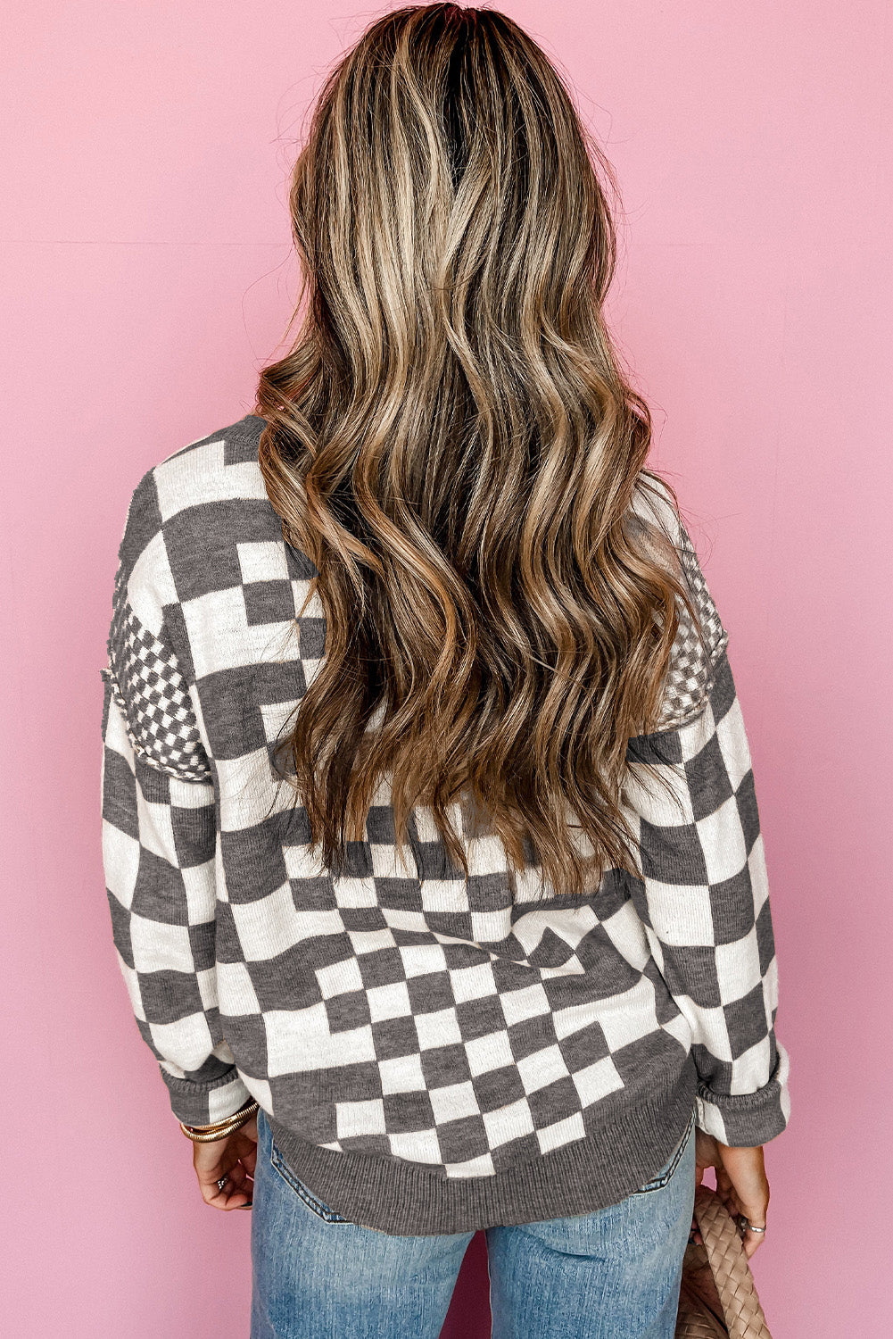 Khaki Checkered Print Sweater