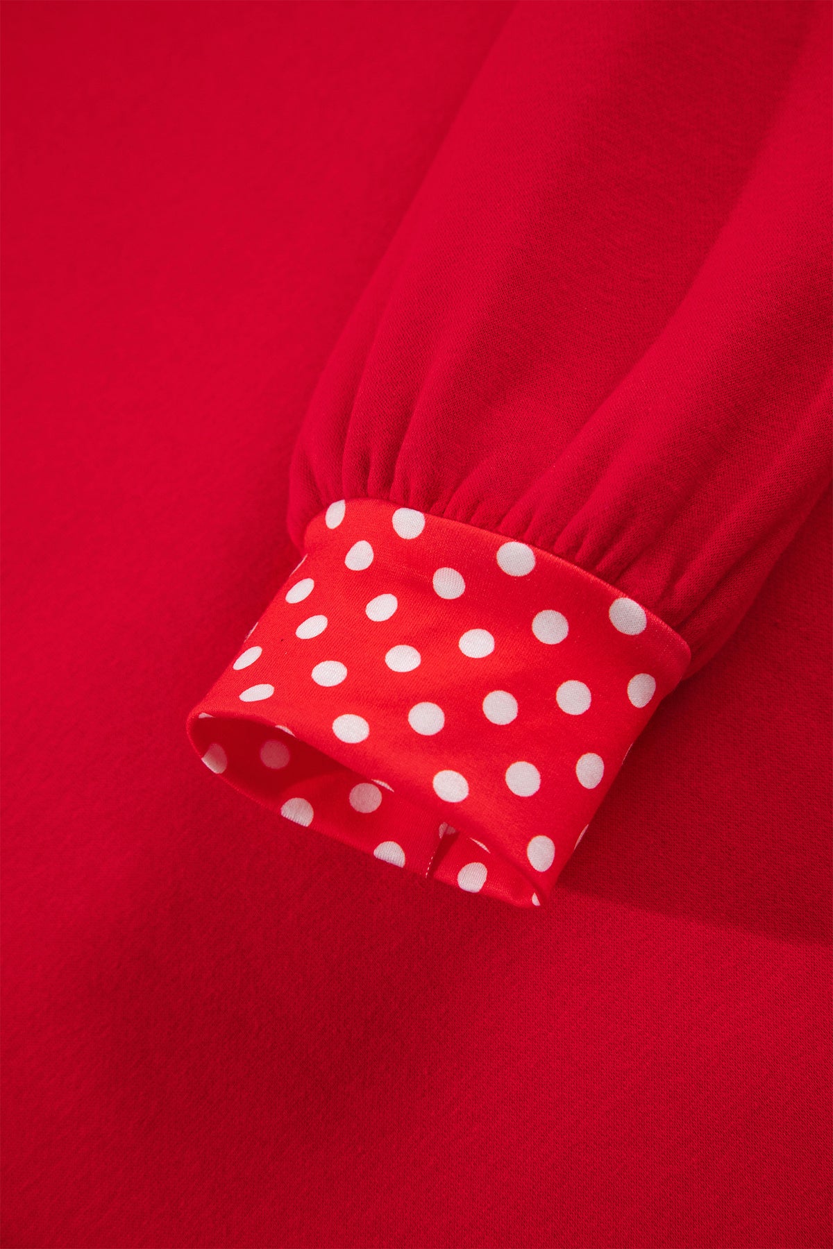 Fiery Red Polka Dot Letter Print Contrast Trim Mock Neck Sweatshirt