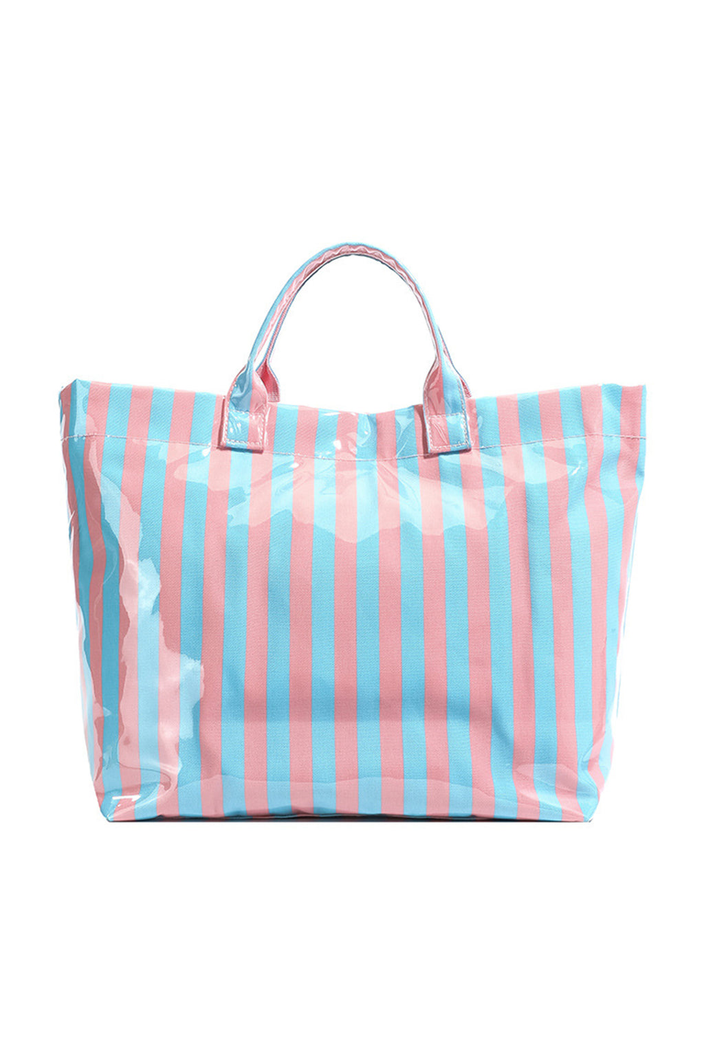 Pink Glossy Striped Vinyl Large Tote Bag (Color Varied)