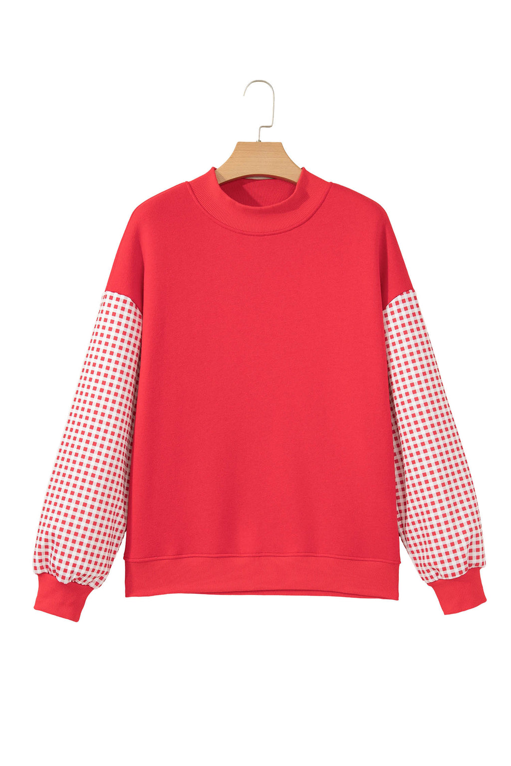 Russet Orange Plaid Sleeve Colorblock Loose Tunic Sweatshirt