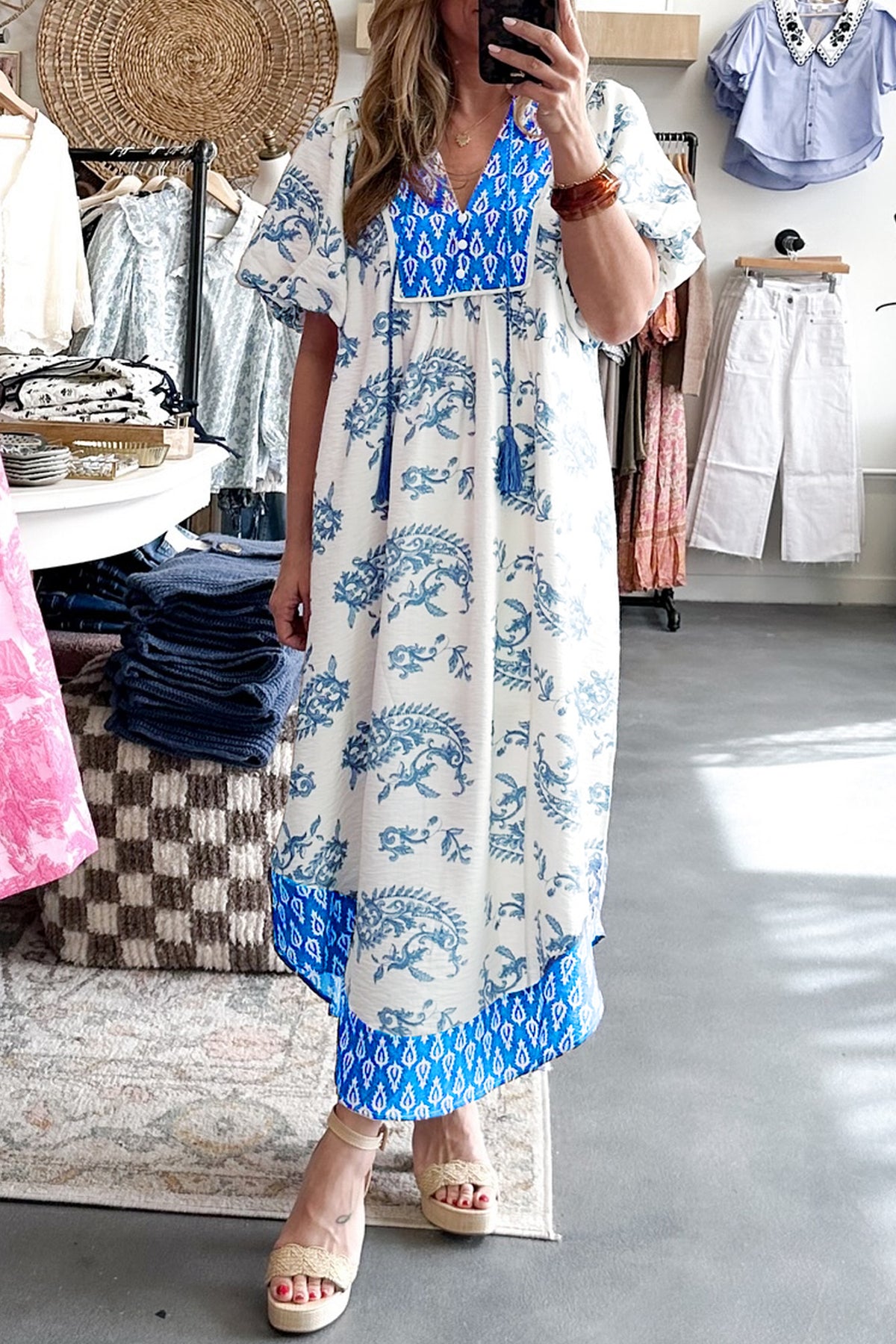 Sky Blue Plus Size Floral Print Midi Dress