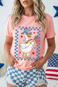 Pink America Goose 4th Of July Patriotic Flag Graphic T Shirt