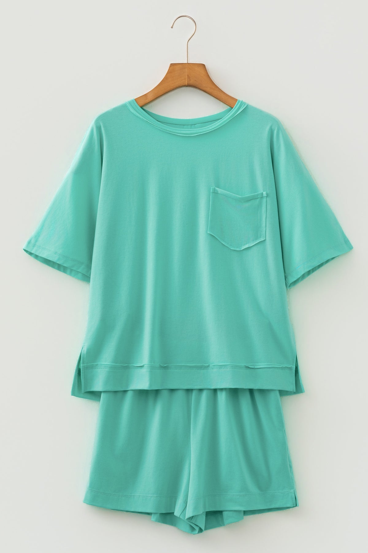 Strawberry Pink Raw Edge Patch Pocket Oversized Top and Shorts Set