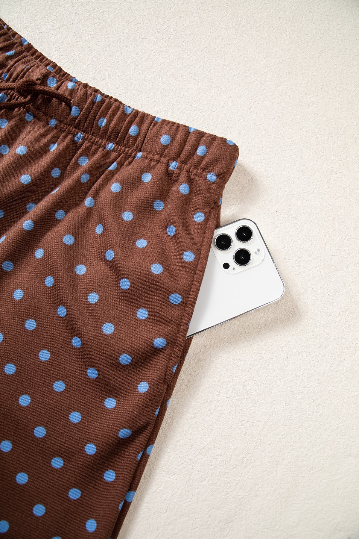 Red Polka Dot Drawstring Wide Leg Long Sleeve Top Pant Set