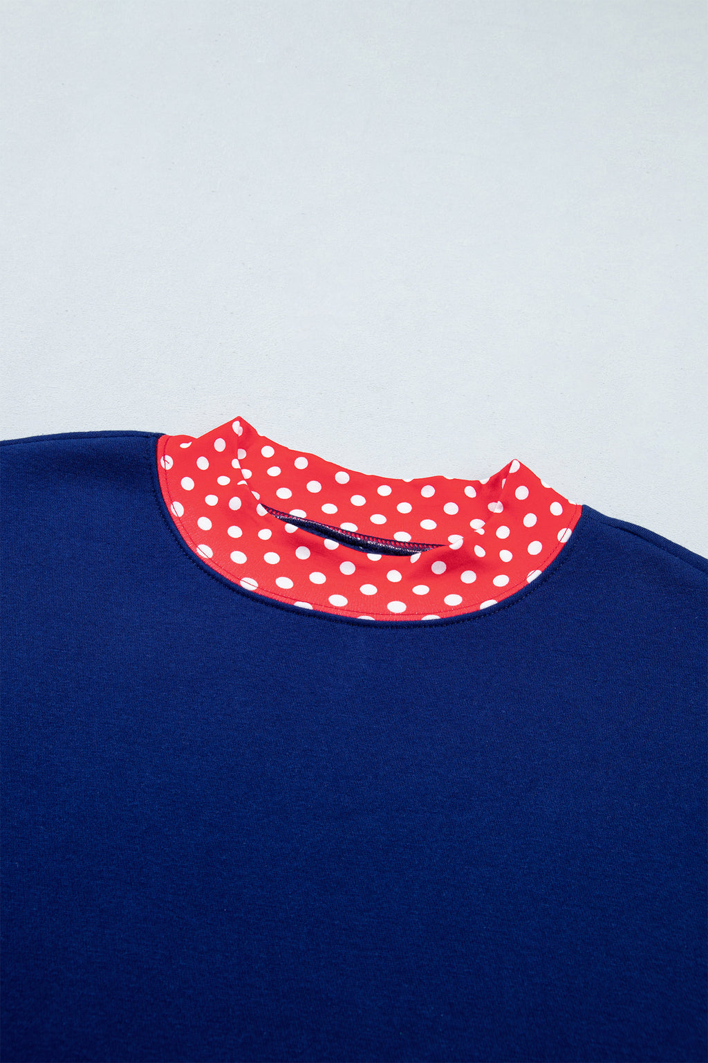 Navy Blue Polka Dot Trim Baggy Pullover 2pcs Short Set