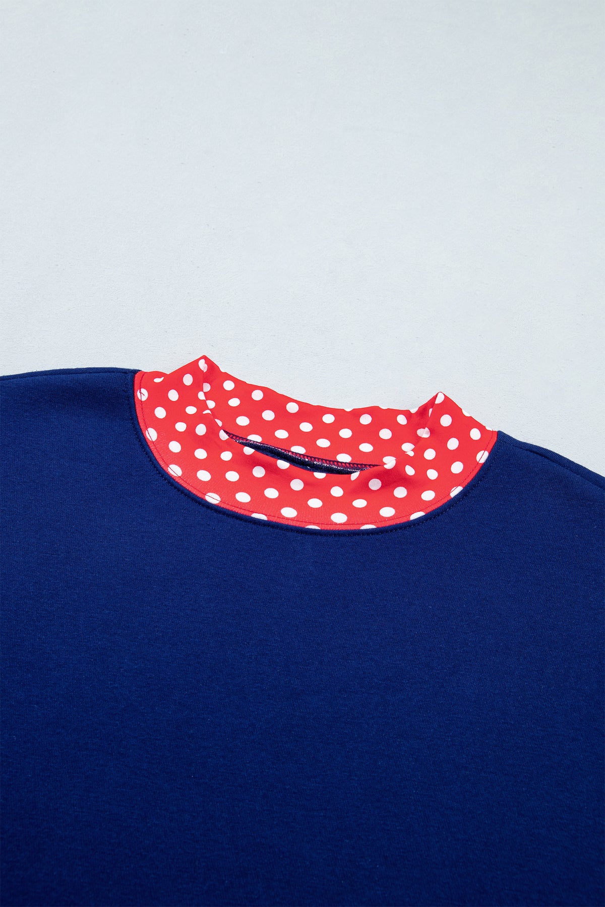 Navy Blue Polka Dot Trim Baggy Pullover 2pcs Short Set