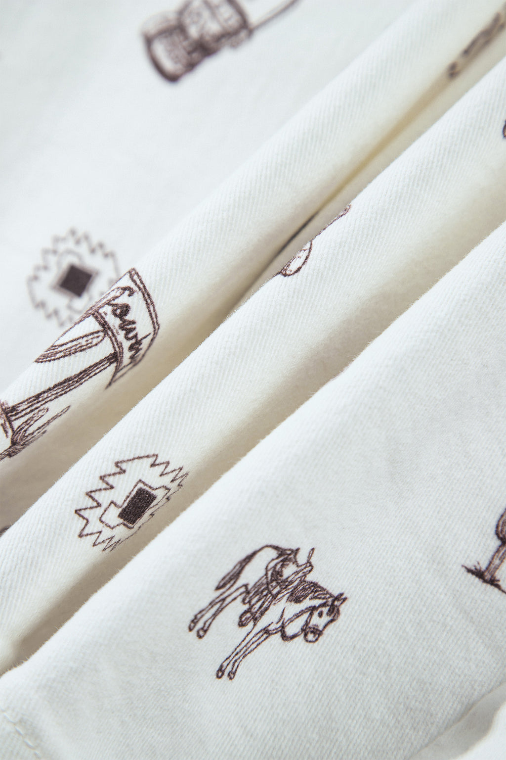 White Western Print Cactus Horse Bull Denim Skirt