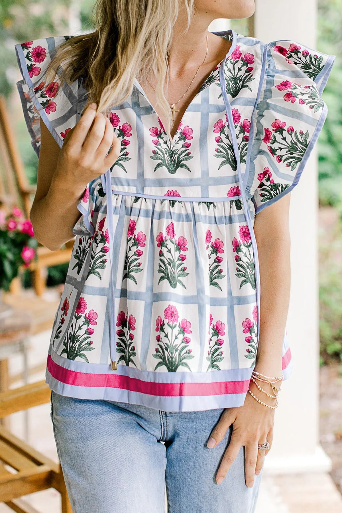 Pink Floral Flutter Top