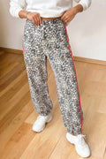 Brown Leopard Print Rainbow Striped Loose Jogger Jeans