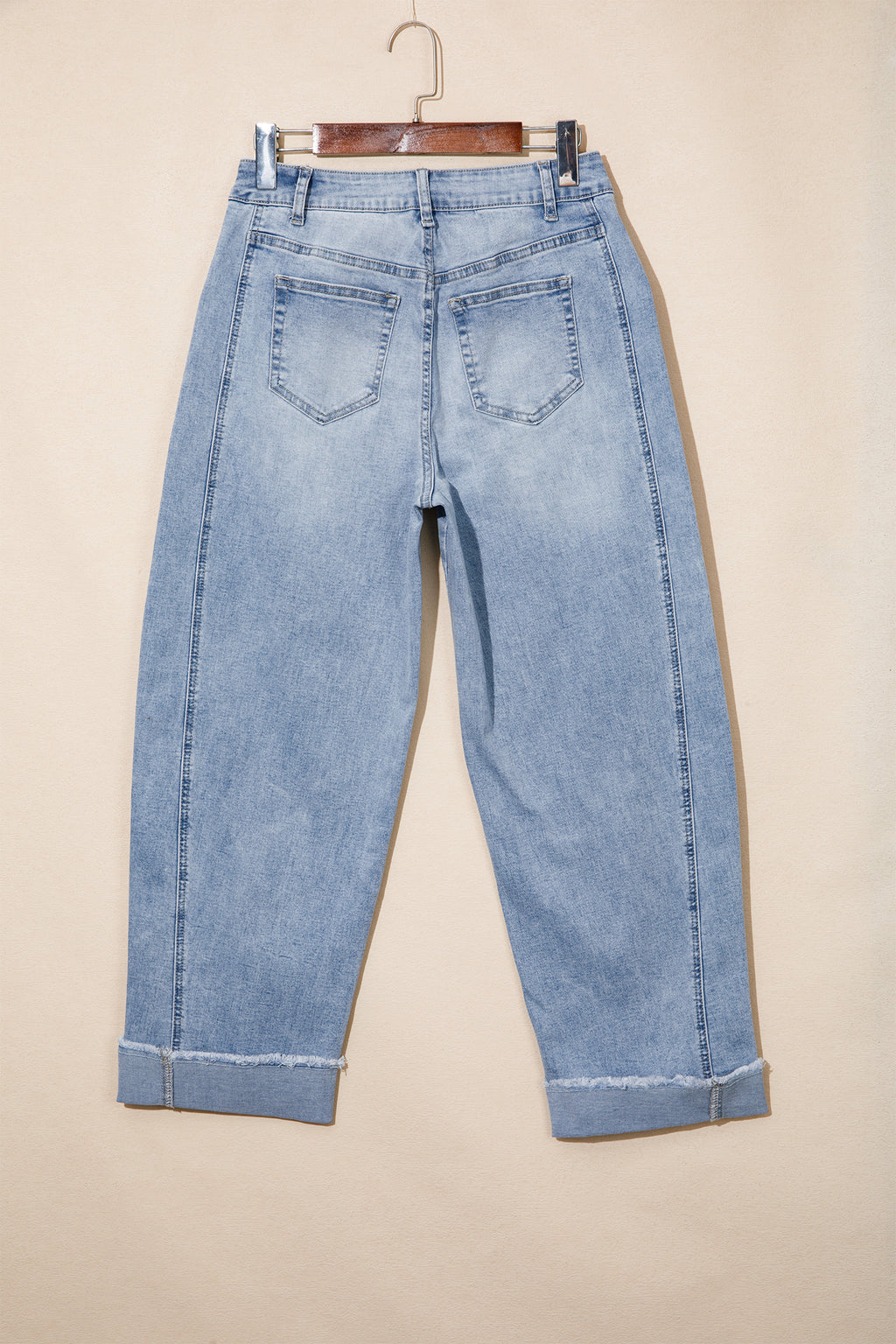 Sail Blue Raw Hem Turnup Loose Ankle-length Jeans