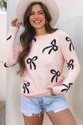 Light Pink Bow Loose Fit Sweater