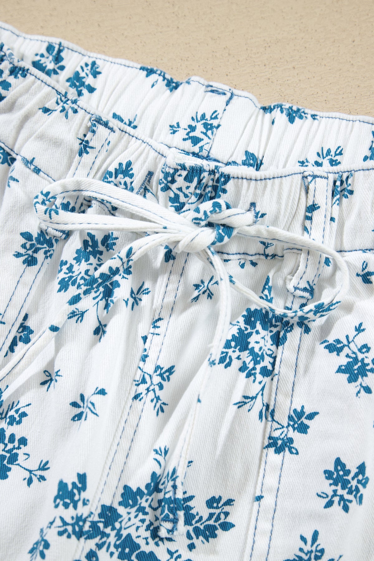 Sky Blue Floral Print Straight Leg Jeans