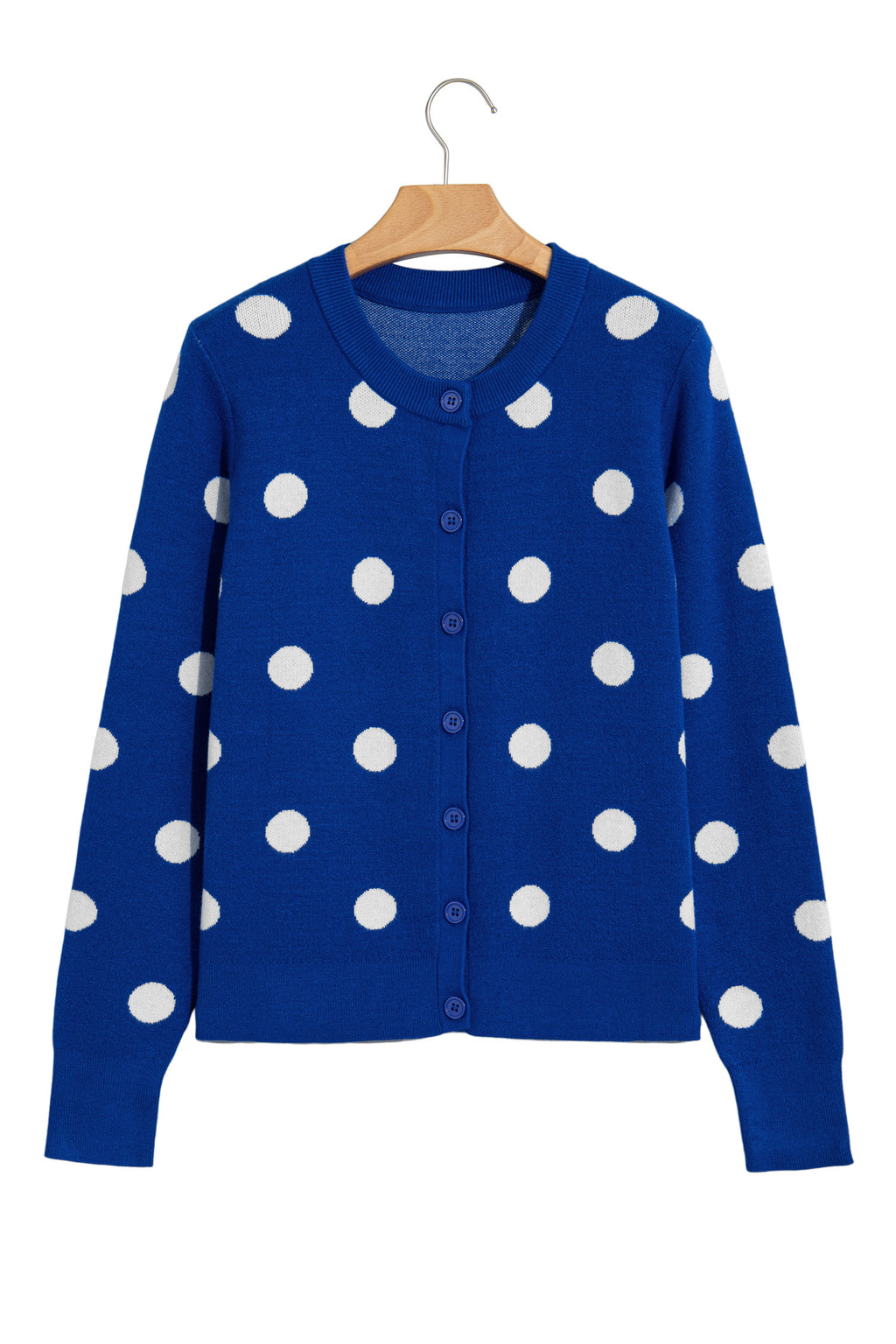 Fiery Red Casual Polka Dot Button Front Long Sleeve Sweater Cardigan