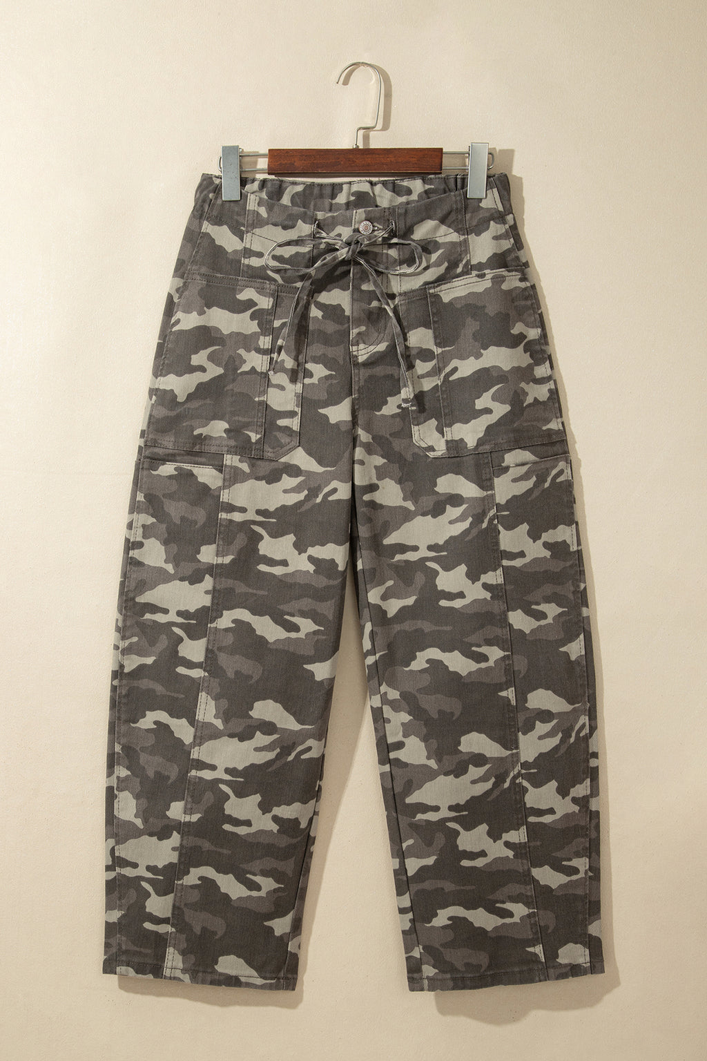 Leopard Printed Drawstring Pocketed Barrel Jeans