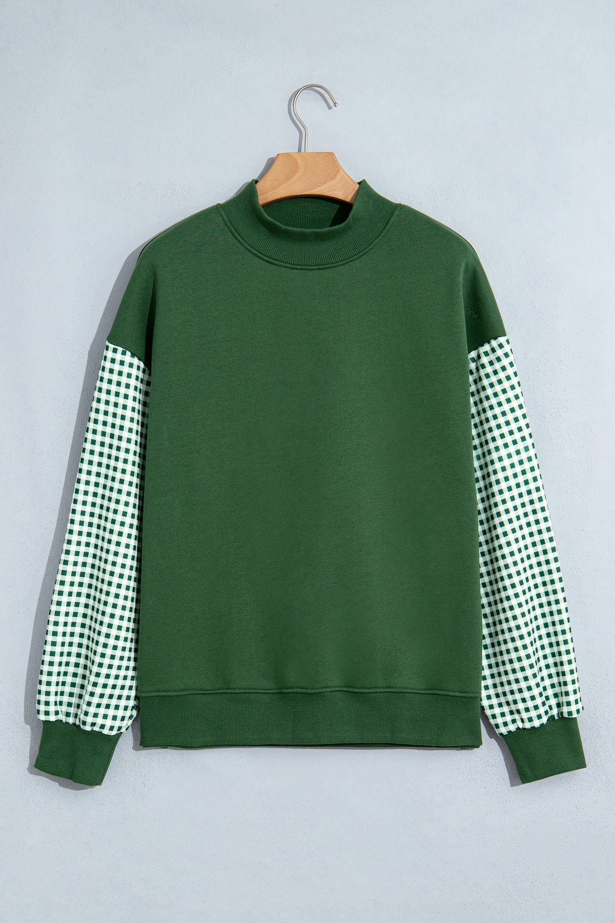 Russet Orange Plaid Sleeve Colorblock Loose Tunic Sweatshirt