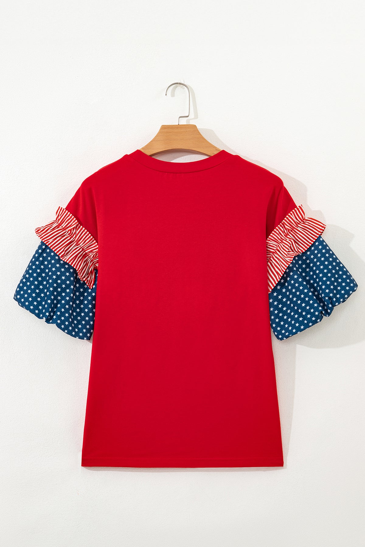 Fiery Red Sequin USA Lettering Patriotic Contrast Splicing Sleeve Top