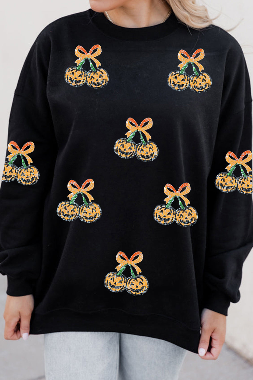 Black Halloween Sequin Pumpkin Sweatshirt