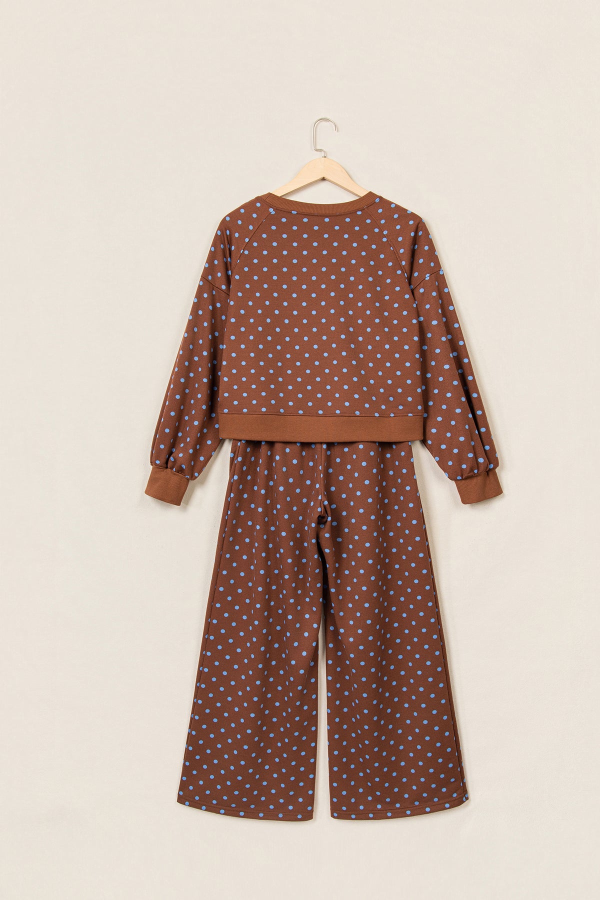 Red Polka Dot Drawstring Wide Leg Long Sleeve Top Pant Set